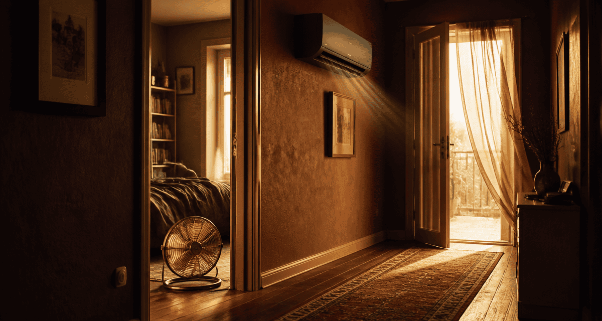 clim dans couloir pour refroidir les chambres, split mural et ventilateur