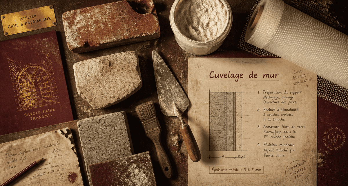 cuvelage mur échantillons outils enduit
