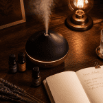 diffuseur humidificateur huile essentielle avec huiles et lavande