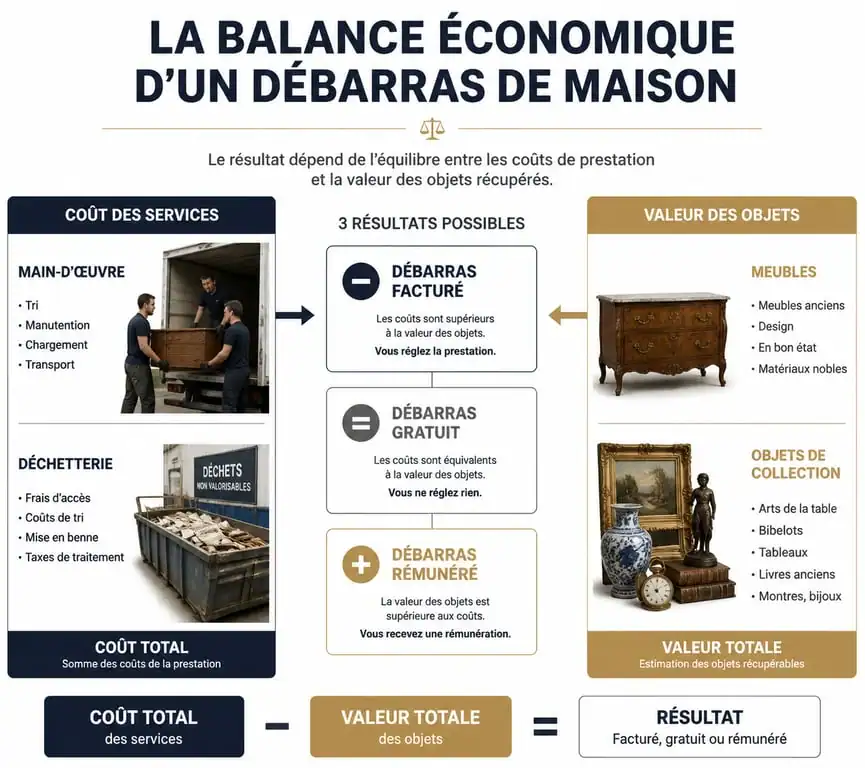 Infographie explicative du fonctionnement du vide maison gratuit et des trois scénarios financiers possibles