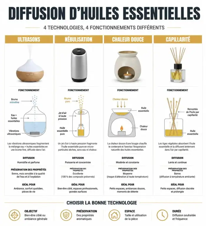 Comparatif des technologies de diffuseur humidificateur huile essentielle