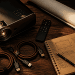 meilleur projecteur qualité prix sur table bois avec accessoires