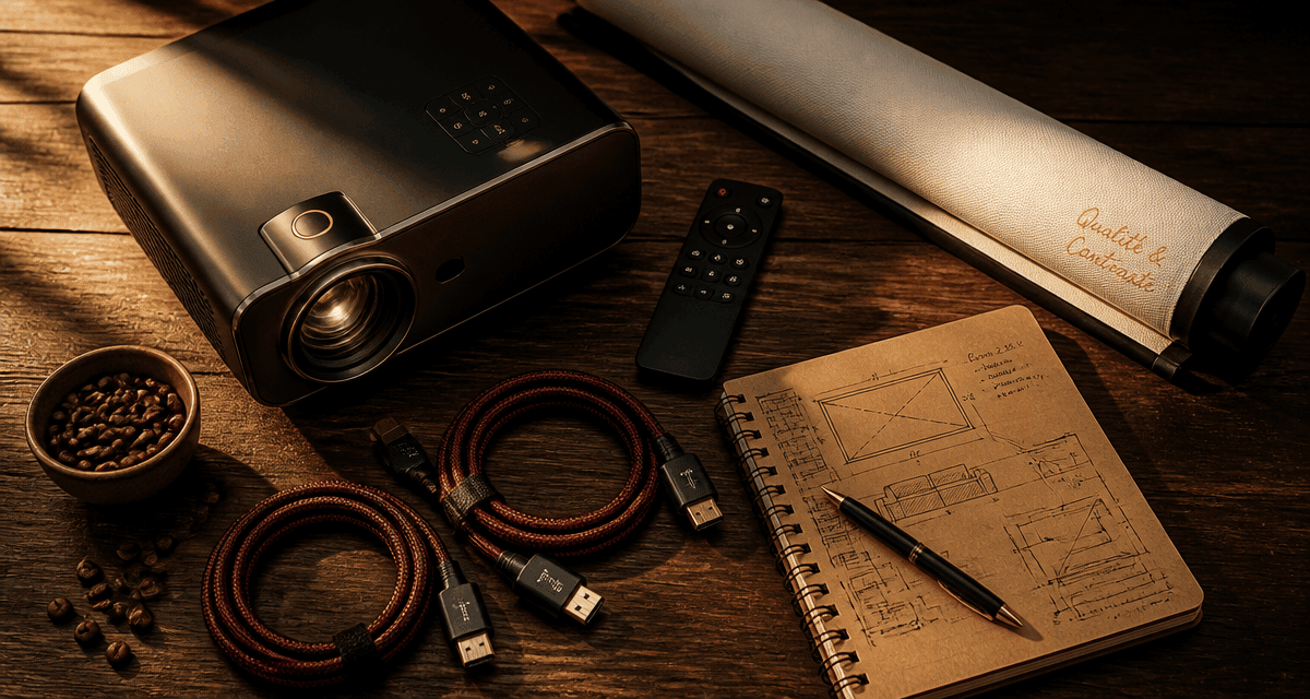 meilleur projecteur qualité prix sur table bois avec accessoires