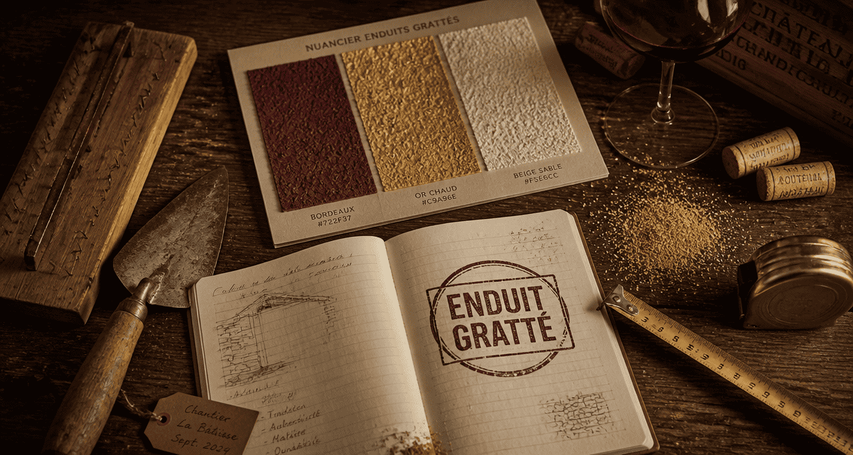 outils enduit gratte et nuancier sur table
