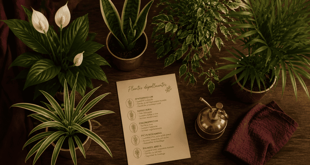Plantes d'intérieur dépolluante flat-lay