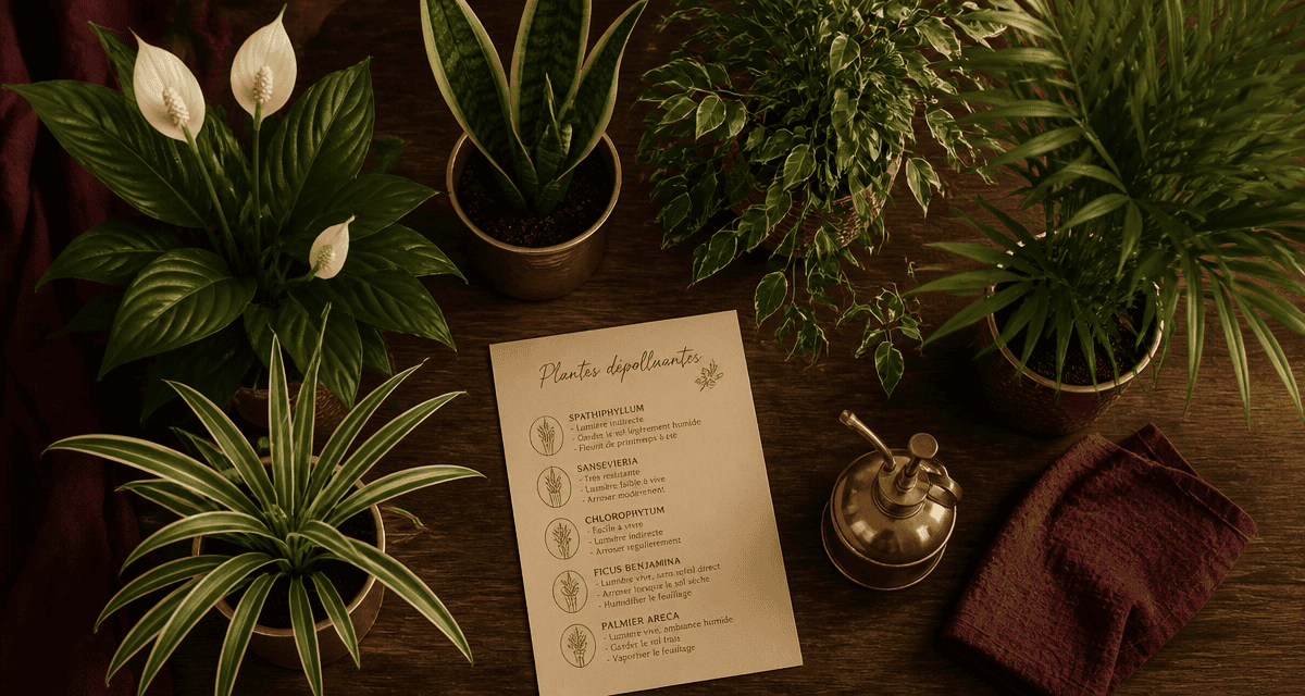 Plantes d'intérieur dépolluante flat-lay