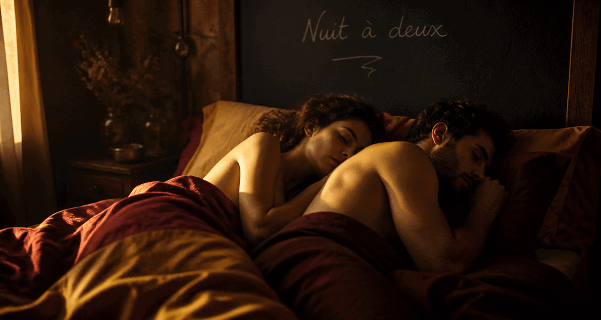 position couple amoureux dormir lit bordeaux