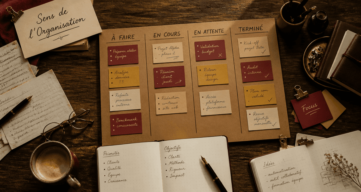 bureau organisé avec kanban pour sens de l organisation