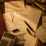 Travaux maison impots documents et factures sur table
