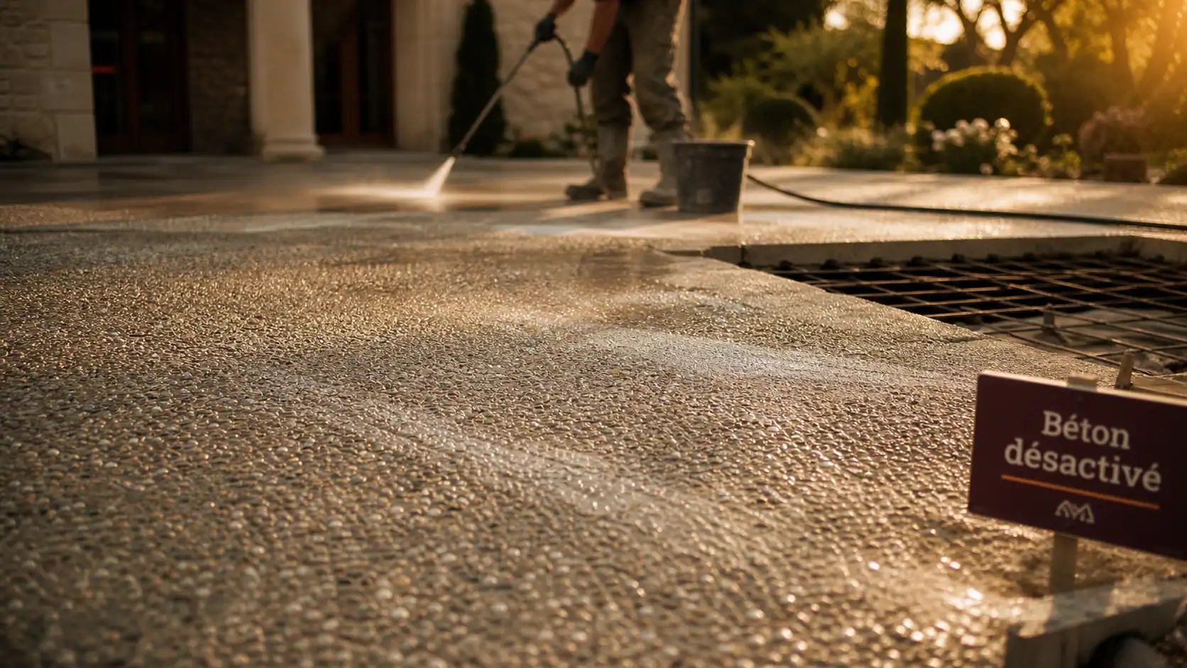 béton desactivé terrasse granuleux 12 cm, vue de surface au jet haute pression