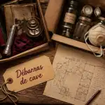 Débarras cave cartons et outils sur table