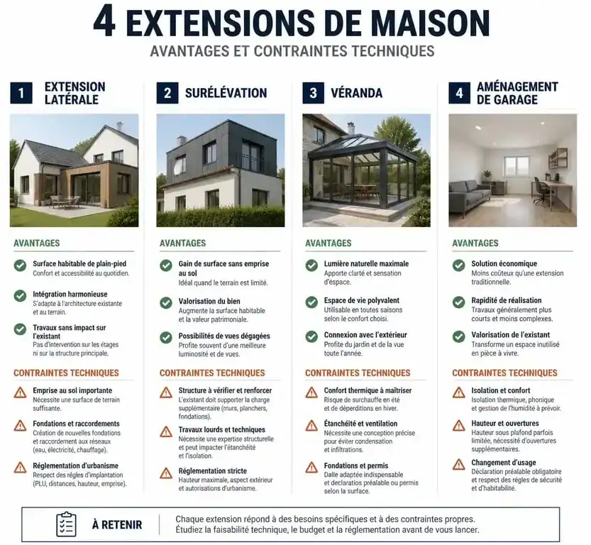 Infographie comparative des types d'extension de maison pour travauxmakers.fr