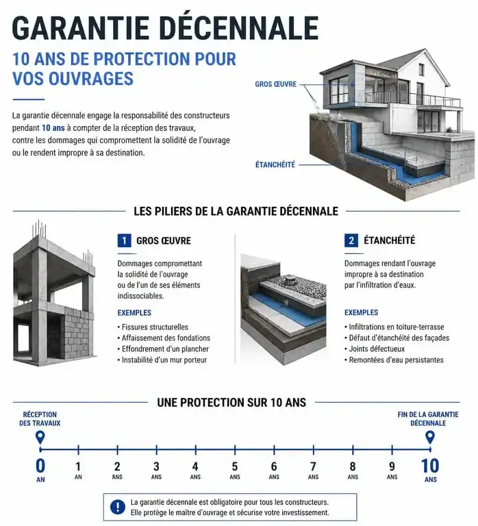 Schéma explicatif de la garantie décennale pour les travaux de construction et rénovation