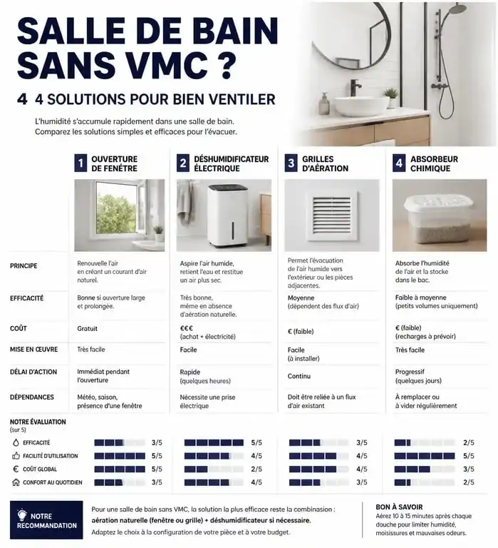 Comparatif des solutions pour ventiler une salle de bain sans VMC