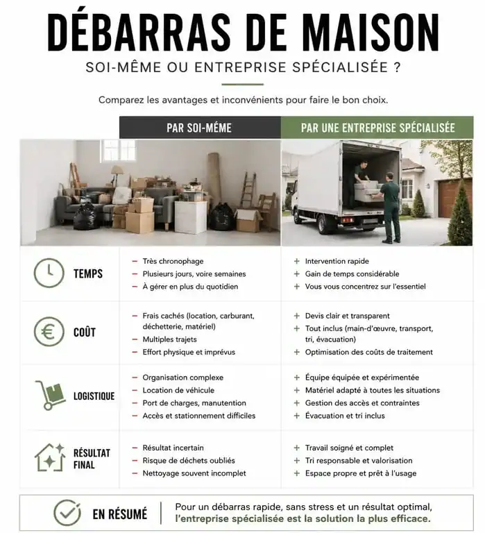 Comparatif entre le vidage de maison par soi-même et le recours à un professionnel du débarras