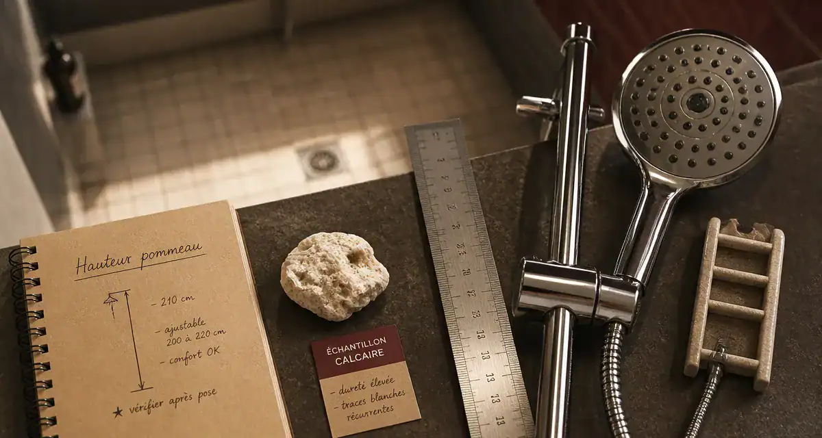 Hauteur du pommeau de douche 20 cm au-dessus de la tête