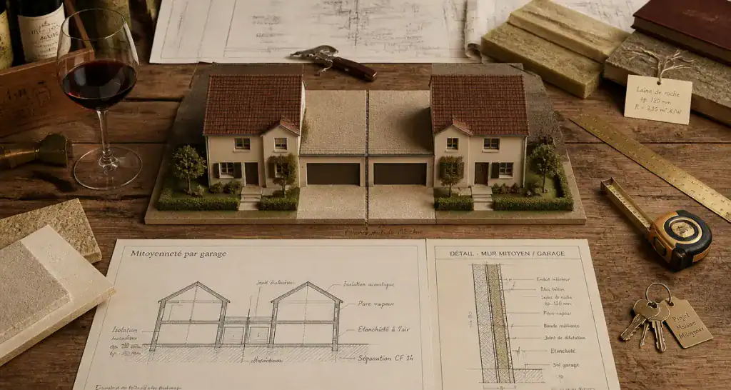 Plan isolation maison mitoyenne par le garage