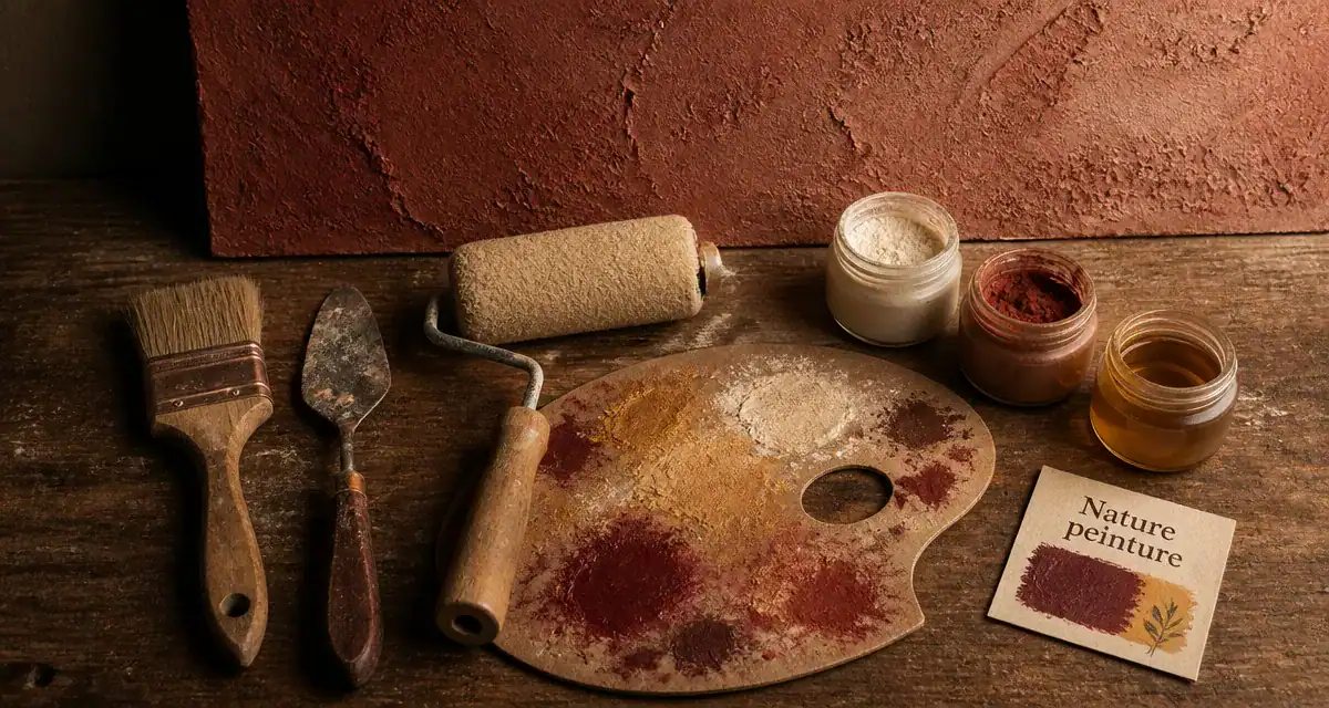 Nature peinture : pots de chaux, argile et huile de lin sur bois