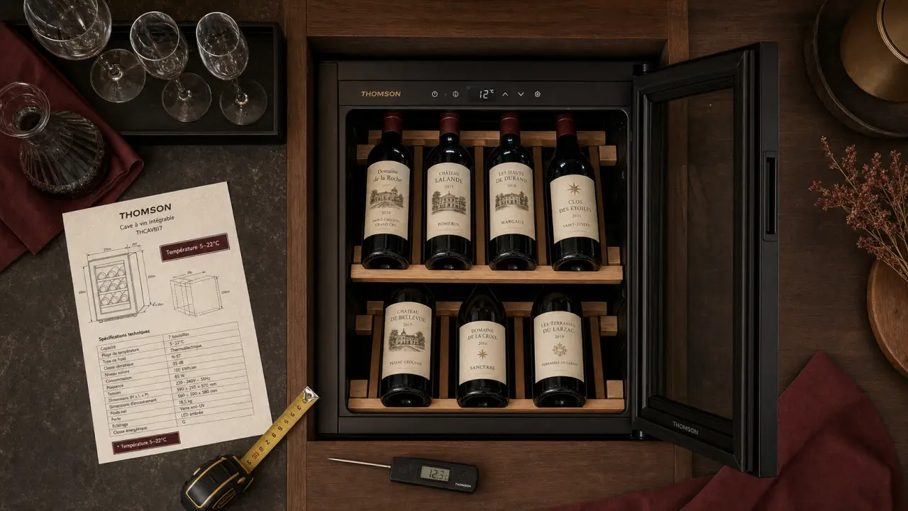 cave a vin thomson encastrable ouverte avec 7 bouteilles