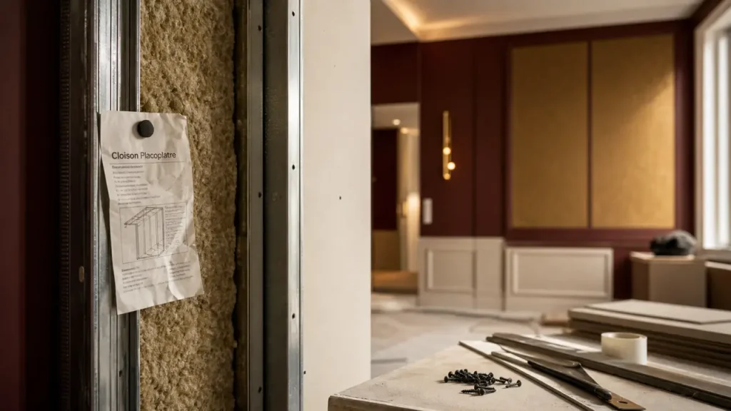 Cloison isolante placo : 66 dB, feu EI 120 et isolant au bon endroit
