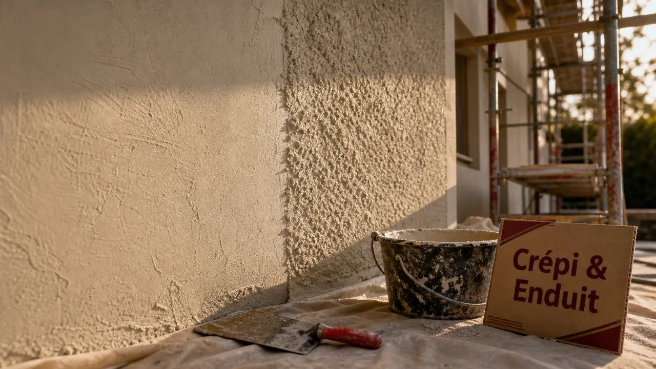 Crépi ou enduit extérieur : finition façade enduit et crépi en chantier