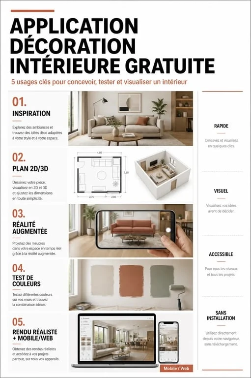 Application décoration intérieure gratuit : comparaison visuelle des usages et fonctionnalités
