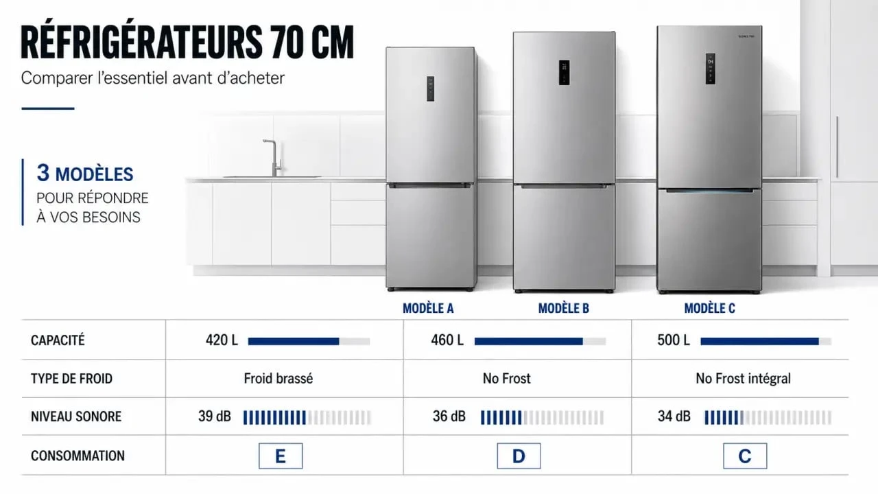 Meilleur réfrigérateur 70 cm largeur : comparatif visuel des formats et critères de choix