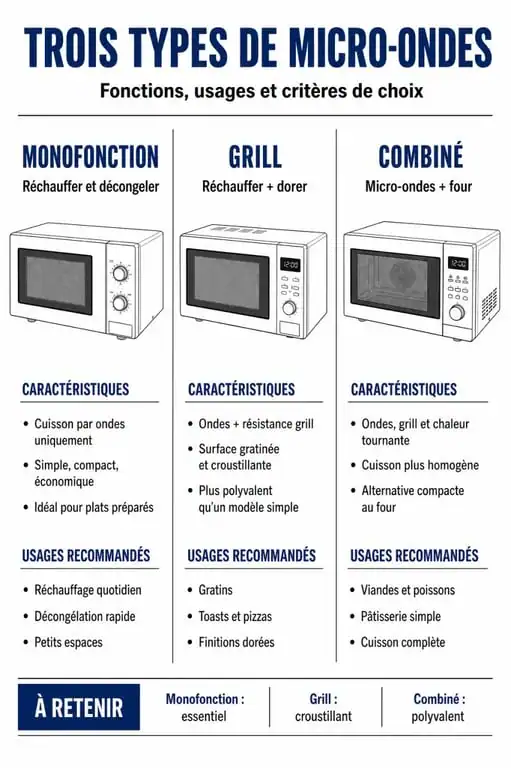 Infographie comparative pour savoir quel micro-onde choisir selon ses besoins