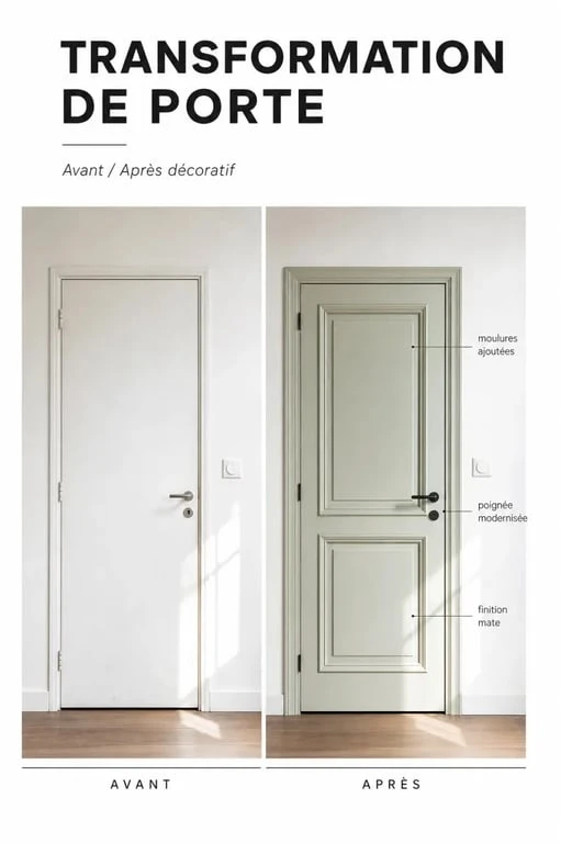 Transformation de décoration de porte intérieure avant et après