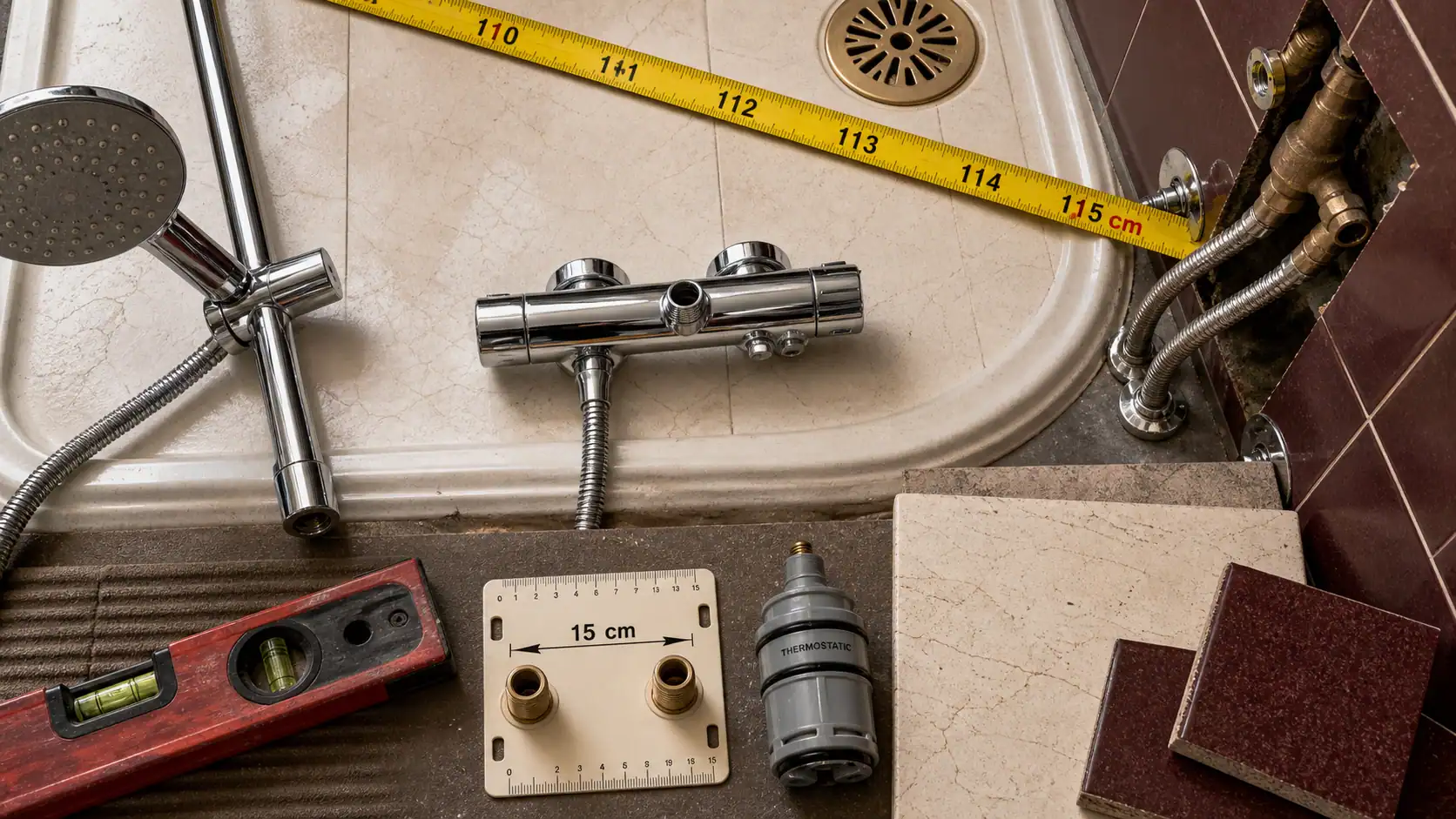 Hauteur mitigeur douche : 110–115 cm