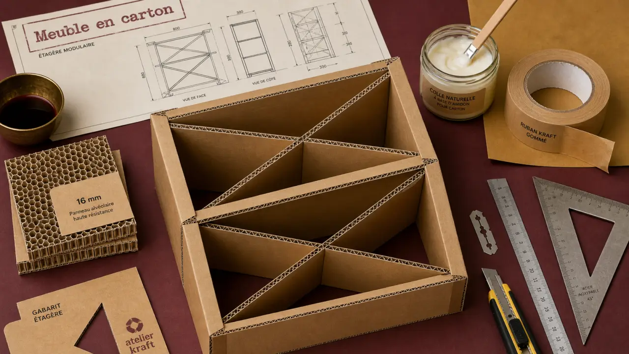Meuble en carton fabrication : traverses croisées en carton solide