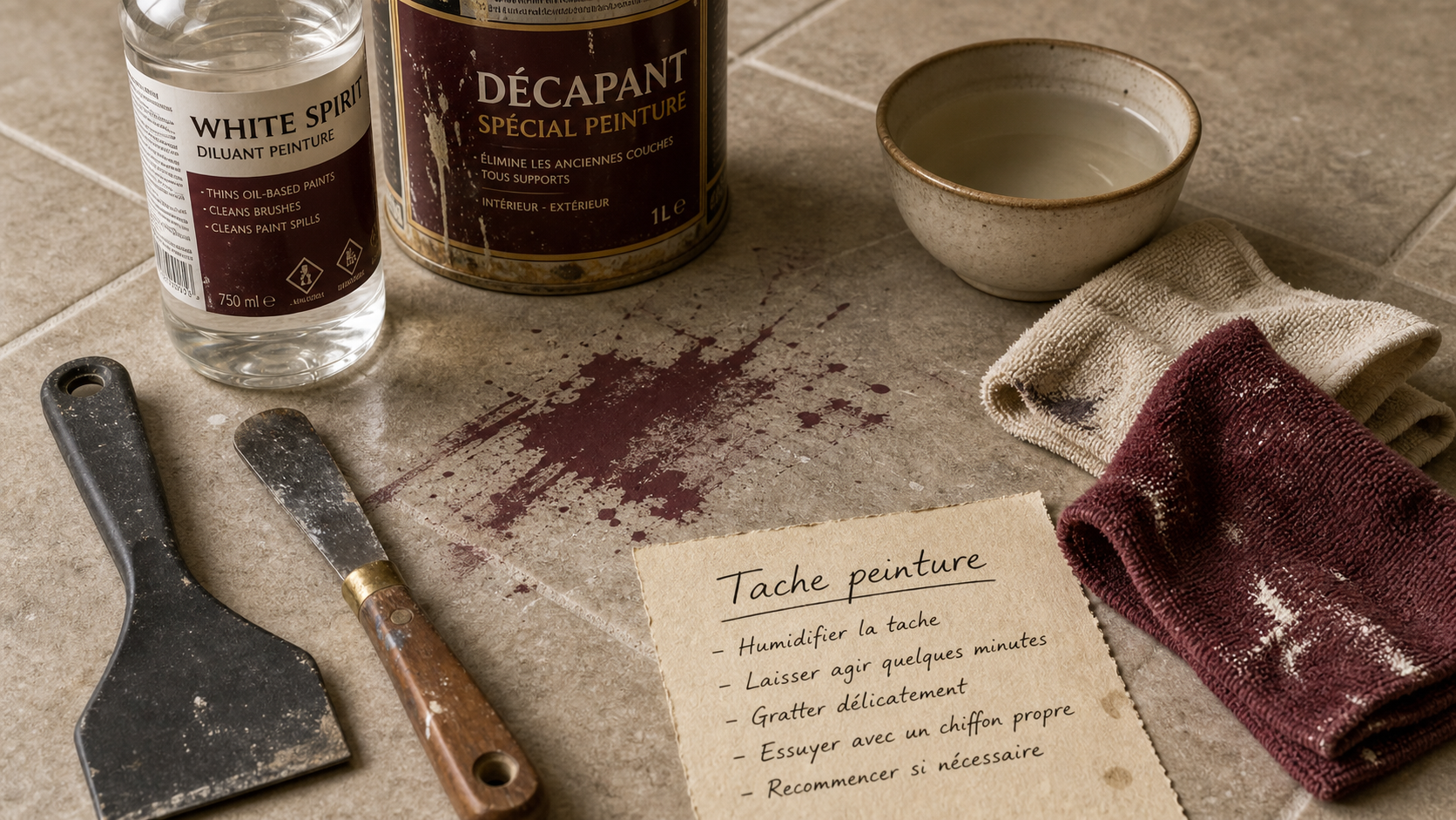 Nettoyer peinture sur carrelage : support carrelage et outils