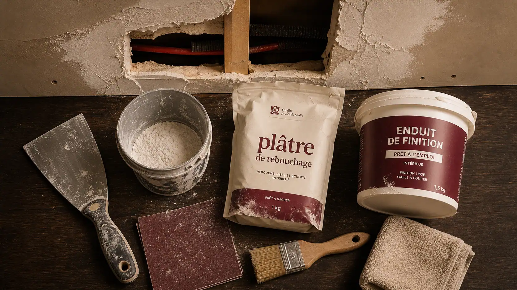Platre pour reboucher : spatule et enduit pour trou ou fissure sur placoplâtre