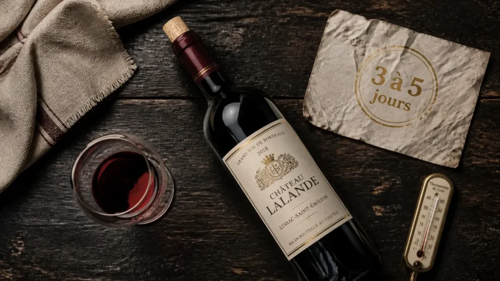 Vin rouge ouvert : 3 à 5 jours au frais, rebouché et à l’abri de la lumière