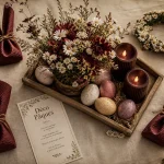 Décoration maison paques : table lumineuse pastel aux œufs et bougies LED