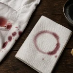 Détacher du vin rouge avec eau froide et savon sur serviette blanche