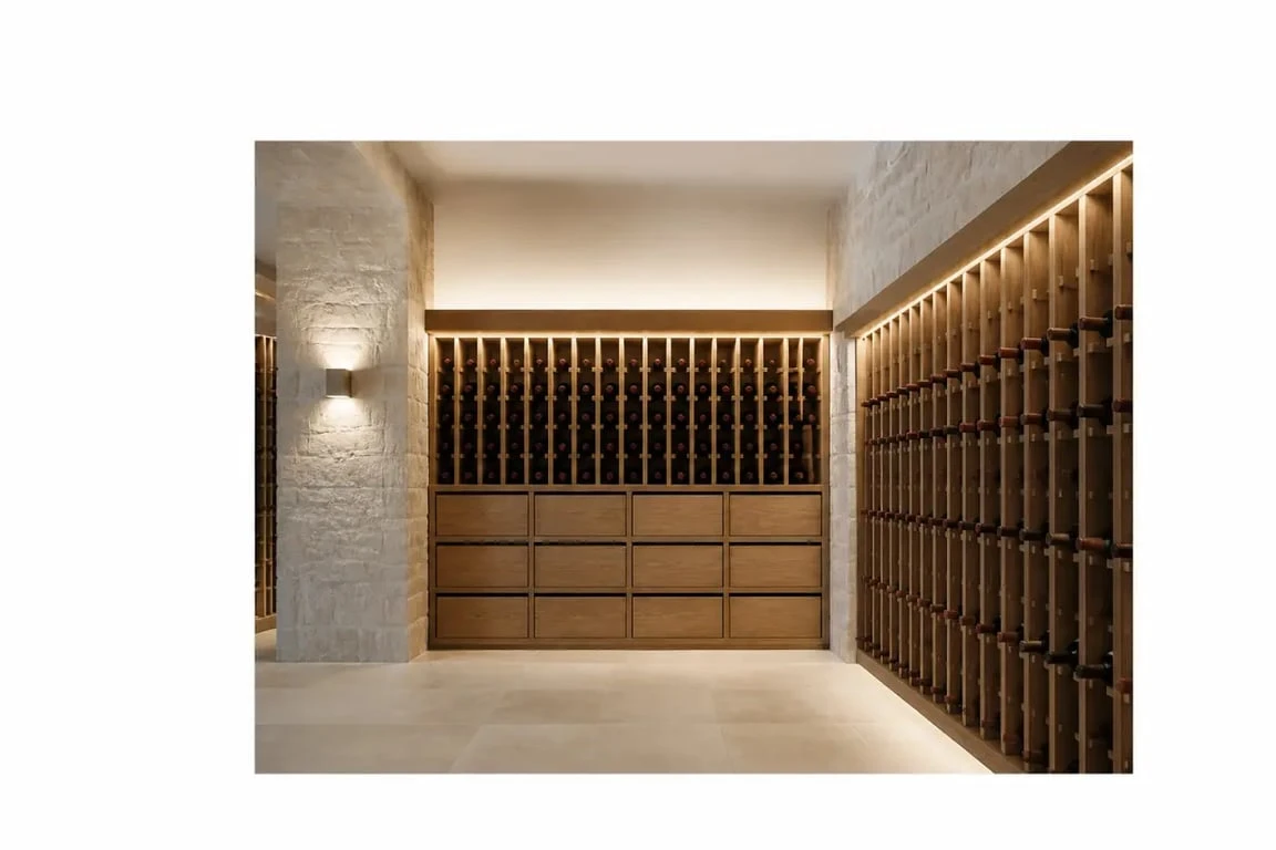Éclairage cave à vin avec LED indirectes dans une cave aménagée
