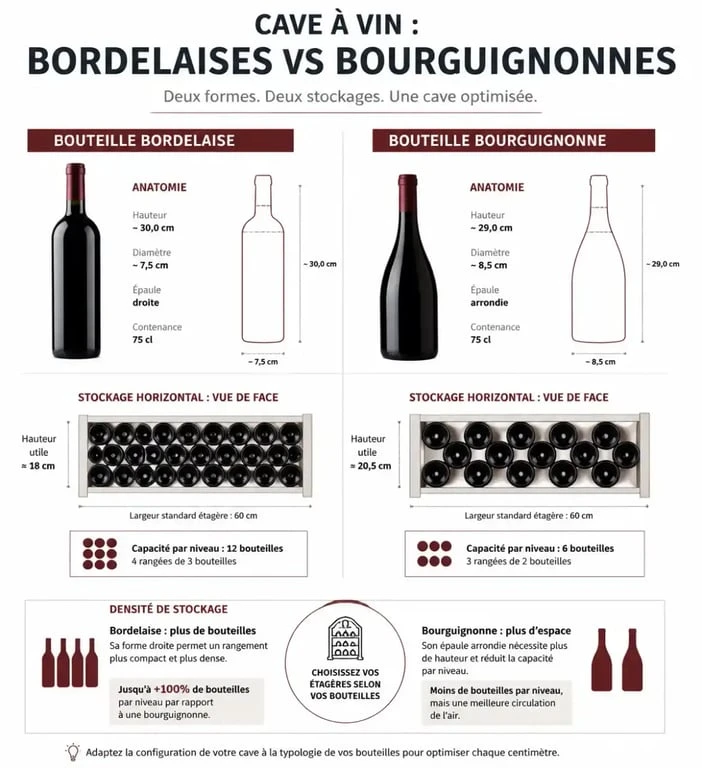 Comparaison de la capacité de stockage d'une cave à vin 150 bouteilles selon le type de bouteilles