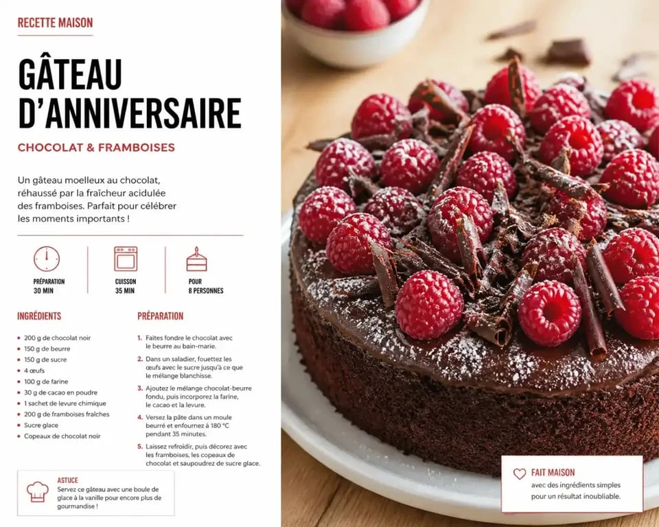 Gâteau d'anniversaire fait maison décoré avec des fruits frais et du chocolat