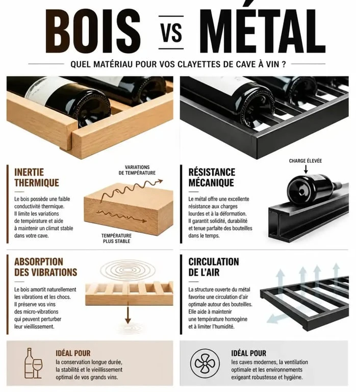 Comparatif des clayettes cave à vin en bois et en métal