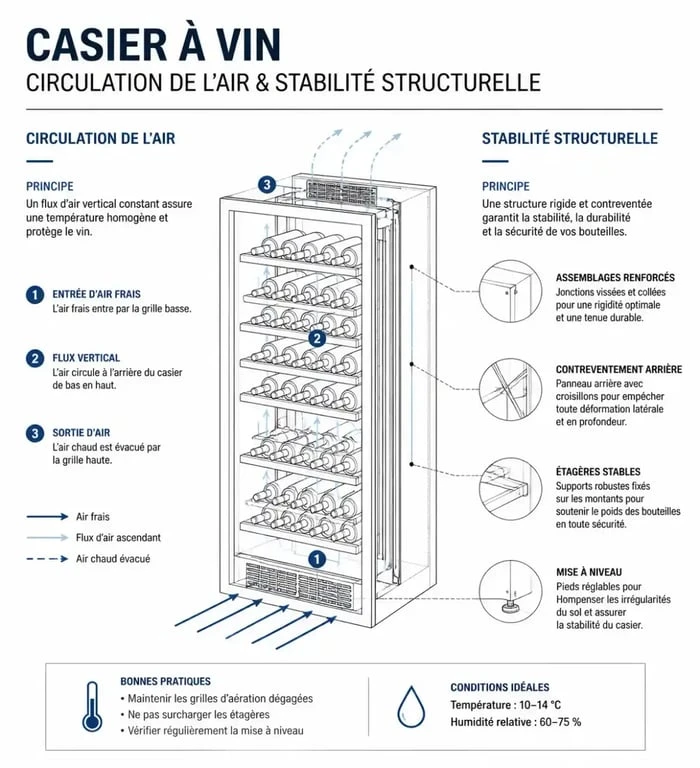 Schéma technique de circulation d'air pour mobilier de cave à vin