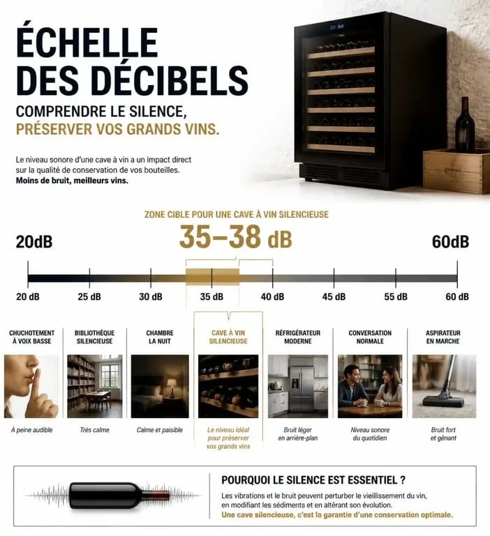 Échelle de décibels pour choisir une cave à vin silencieuse