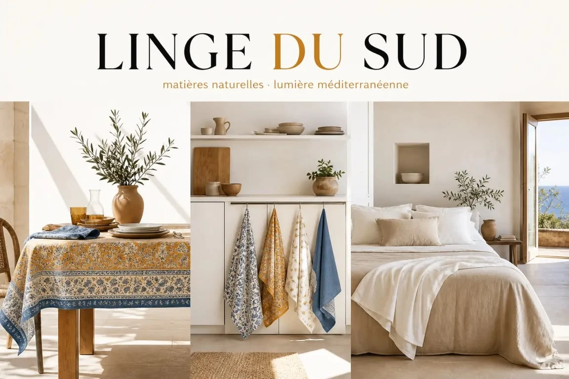 Linge de maison Vent du Sud dans un intérieur provençal lumineux