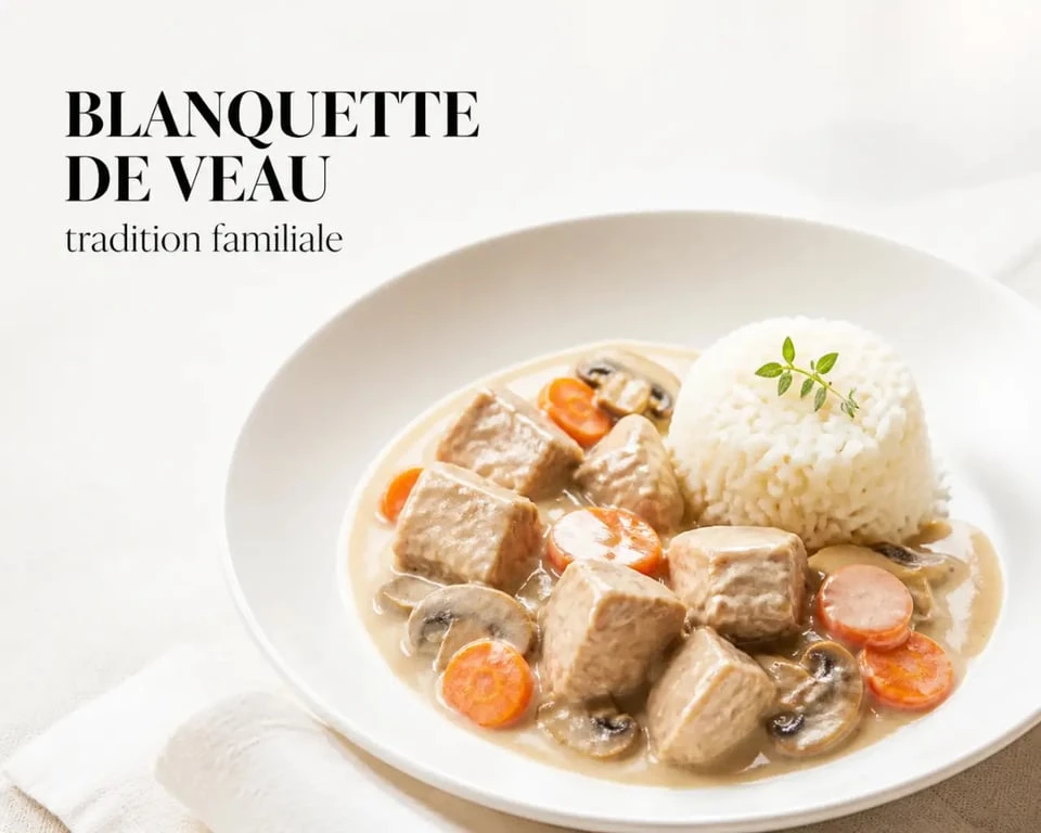 Vieilles recettes de cuisine de grand-mère : blanquette de veau traditionnelle servie avec riz