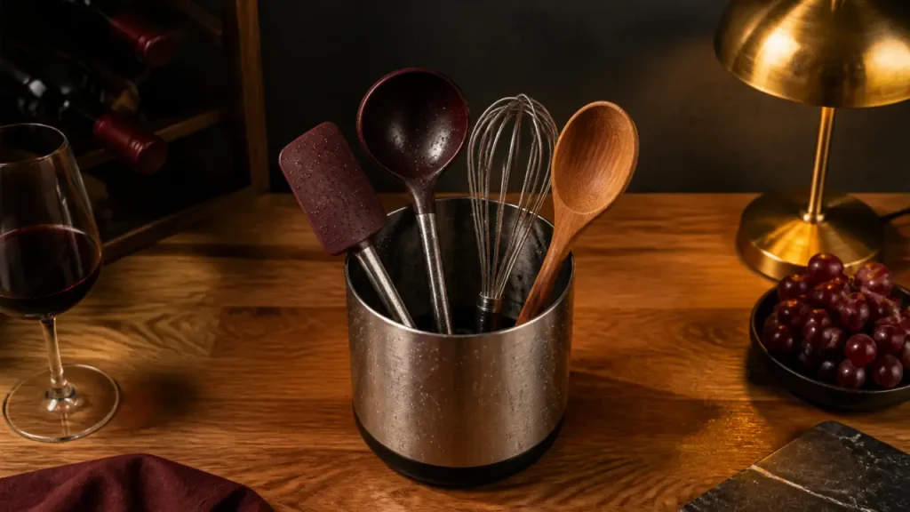 Porte ustensiles cuisine : drainage utile, base stable et choix du matériau