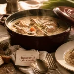 Vieilles recettes de cuisine de grand-mère : blanquette de veau dorée, cocotte en fonte