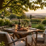 Coin dégustation convivial au jardin : ombre et détails