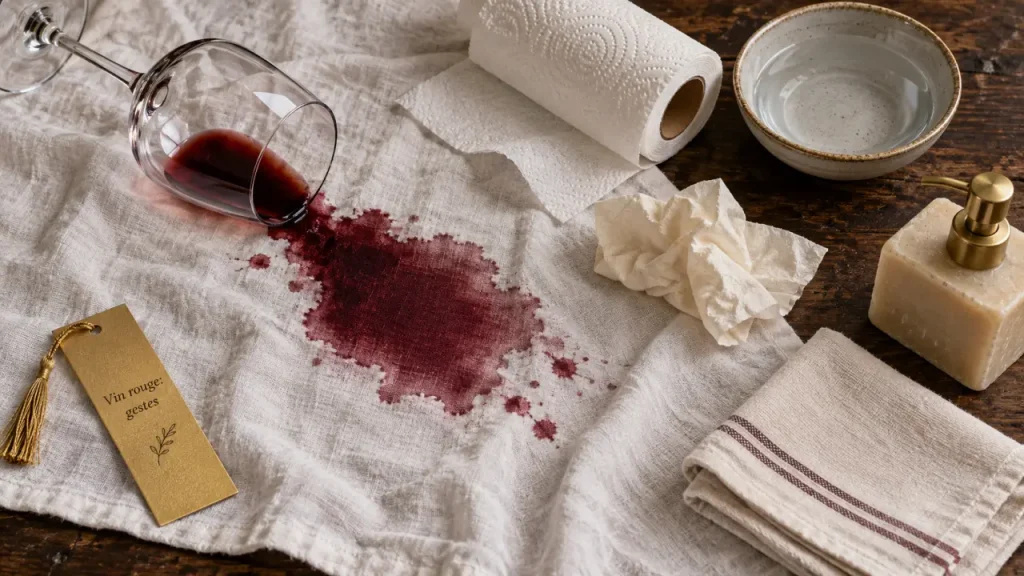 Tache de vin rouge : les 4 gestes qui changent tout en 15 minutes