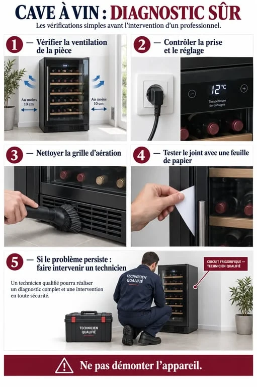 Étapes de diagnostic pour la réparation d’une cave à vin qui ne refroidit plus