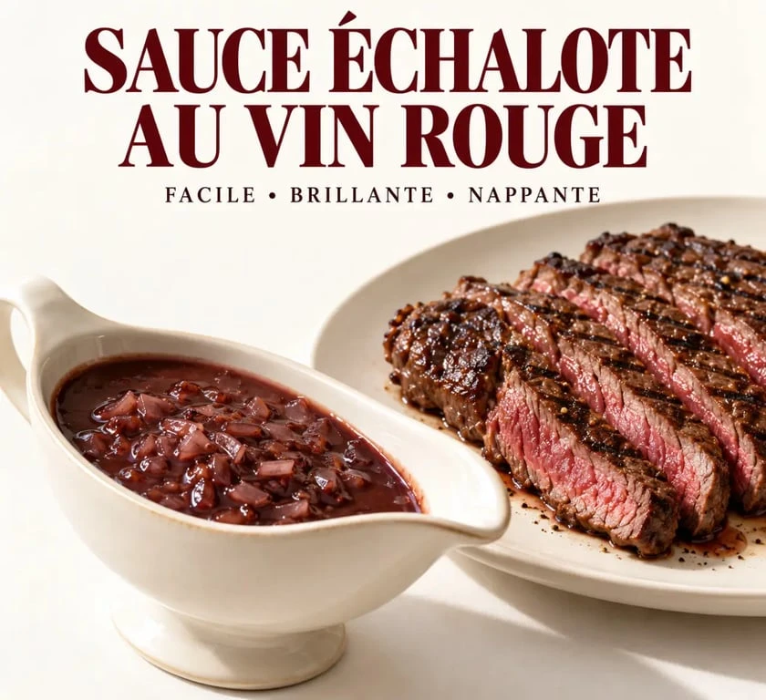 Sauce échalote vin rouge facile servie avec une bavette grillée